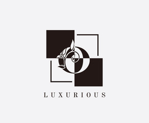 O Letter Luxury Vintage Logo. Minimalist O With Classic Leaves and Square Shape design perfect for fashion, Jewelry, Beauty Salon, Cosmetics, Spa, Hotel and Restaurant Logo. 