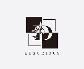 D Letter Luxury Vintage Logo. Minimalist D With Classic Leaves and Square Shape design perfect for fashion, Jewelry, Beauty Salon, Cosmetics, Spa, Hotel and Restaurant Logo. 