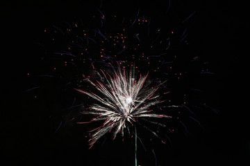 Festive fireworks against the black night sky. Light from the fi