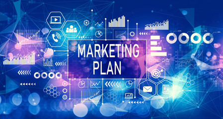 Marketing plan with technology blurred abstract light background