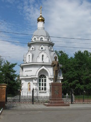 Monument to the Russian poet Kotomkin-Savinsky in front of the Chapel of All The Holy Lands of the Russian Shining in Yoshkar-Ola