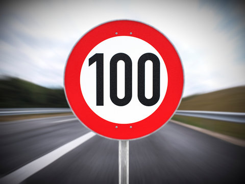 100 Tempolimit Geschwindigkeitsbegrenzung hundert km/h 3d render