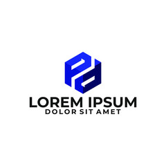 Initial letter P D logo template with 3d cube modern icon in flat design pictogram illustration