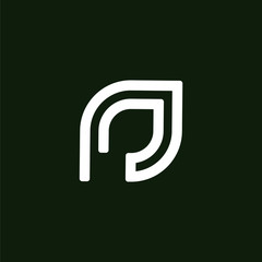 Initial letter P logo template with leaf line art icon in flat design monogram illustration