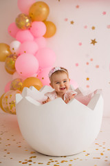 Fototapeta na wymiar First birthday girl pink decor