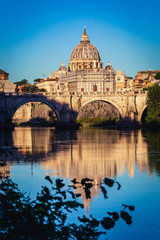 Fototapeta na wymiar View on Tiber and St Peter Basilica in Vatican
