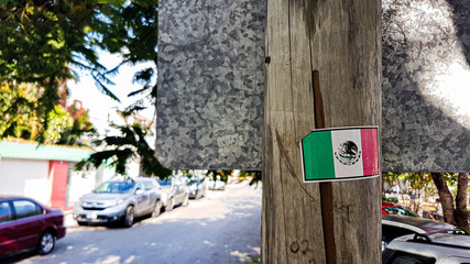 Mexican flag on a traffic sign