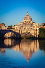 Fototapeta na wymiar View on Tiber and St Peter Basilica in Vatican
