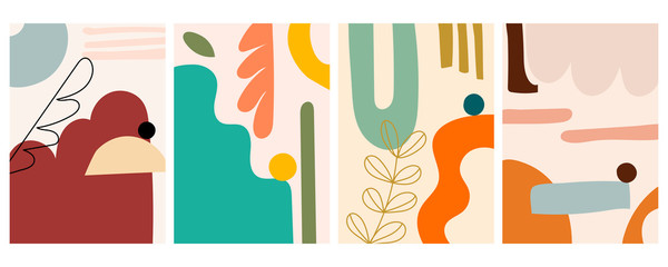 Set of abstraction contemporary modern trendy vector. Hand drawn various shapes and doodle objects. Pastel colors.