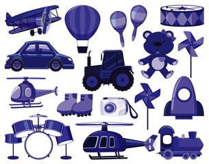 Large set of different objects in blue