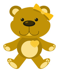 Cute teddy bear in yellow color on white background
