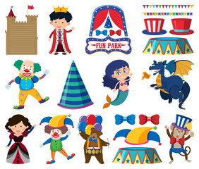 Set of circus characters on white background