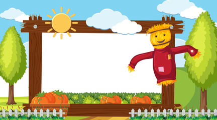 Border template with scarecrow and pumpkins background