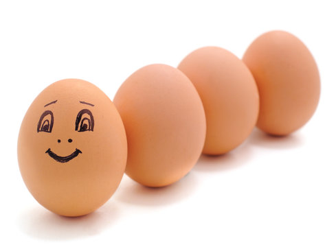 Eggs with drawn face.