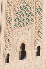 Fototapeta na wymiar Hassan II Mosque is a mosque in Casablanca, Morocco. It is the largest mosque in Africa and the 3rd largest in the world. Its minaret is the world's second highest minaret at 210m Construction details