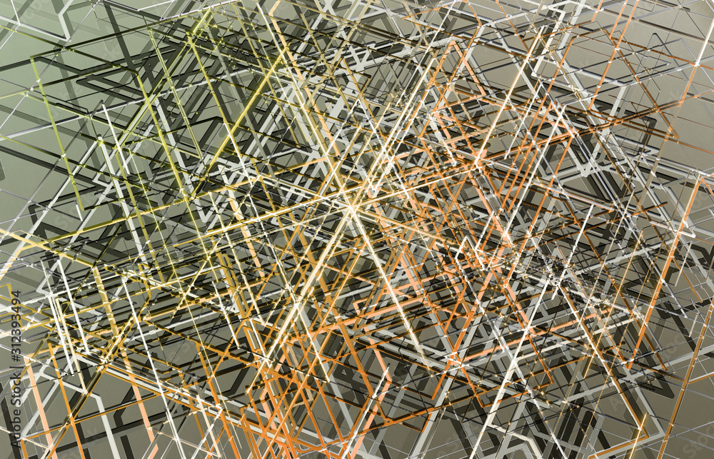 Aufkleber futuristic yellow and orange connection background with lines and roads printed on metal texture