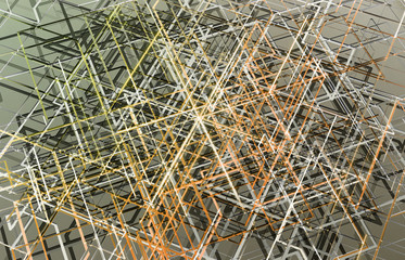 Futuristic yellow and orange connection background with lines and roads printed on metal texture