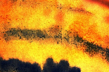 Black-orange-yellow abstract background. Blurred spots and lines. Watercolor, pastel. Background...
