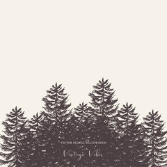 Vector natural forest set of evegreen trees