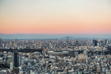 Beautiful landscape of Tokyo during magic hour in the evening.