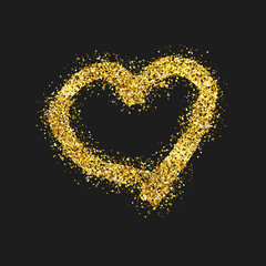 Gold glitter doodle heart on dark background