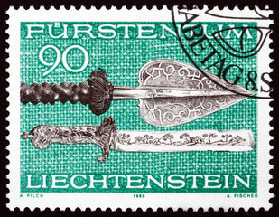 Postage stamp Liechtenstein 1980 Spear and Knife