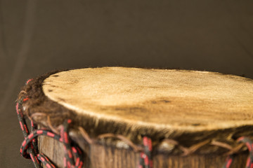 Mexican pre-Hispanic instrument, drum, Huéhuetl: percussion instrument made of wood and leather