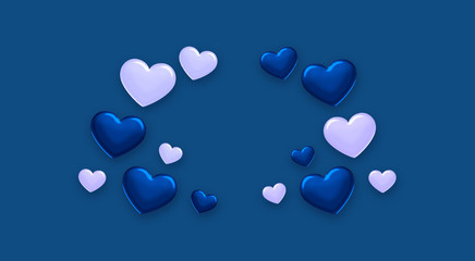 Fototapeta na wymiar 3d rendering of blue and white hearts isolated on blue background