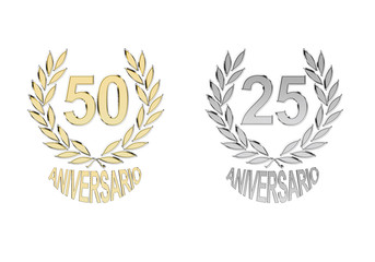 Sellos en oro y plata de celebraci&oacute;n del 25 y 50 aniversario en espa&ntilde;ol