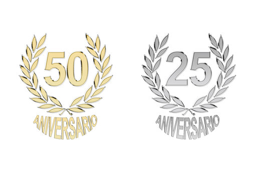  Sellos en oro y plata de celebración del 25 y 50 aniversario en español