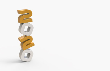 3d rendering of 2020 number isolated on white background, New year concept 3d illustration