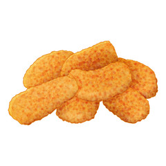 set of tasty chicken nuggets icons on white background. Cartoon style. Vector illustration. Isolated on white. Object for packaging, advertisements, menu.