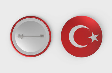 Turkey flag pin badge isolated on white background. 3d rendering