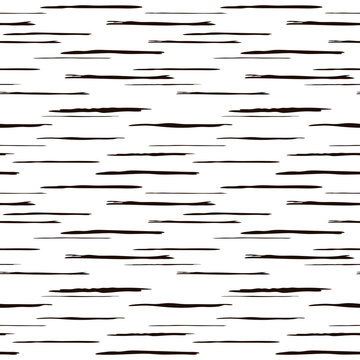 Seamless vector simple pattern with black stripes of birch bark lines on a white background.
