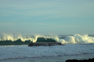 Tropical pristine beaches with powerful barreling waves and surf