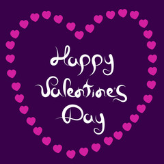 Valentine's Day Hand Drawn Love Greeting Card on purple background. Stock Vector Illustration for Happy Valentines Day.
