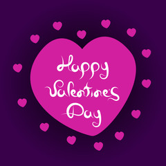 Valentine's Day Hand Drawn Love Greeting Card on purple background. Stock Vector Illustration for Happy Valentines Day.