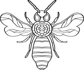 Beautiful vector wasp on a white background in linear style. Hand-drawn.