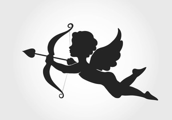Cupid flying with bow and arrow. love symbol