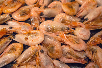 Large shrimp fried grill close-up.