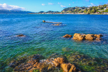 Picturesque view over Karaka Bay and Scorching Bay in Wellington, North Island, New Zealand