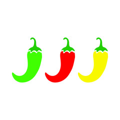 Set of green, red and yellow spicy pepper vector icon illustration isolated on white background