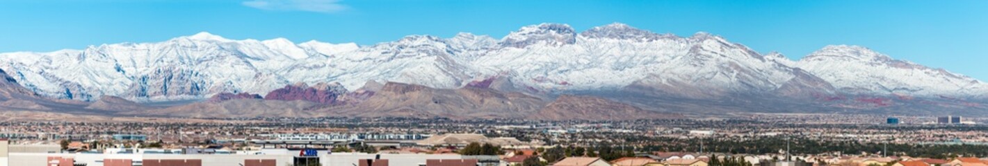 Panorama of snow covered Las Vegas mountains