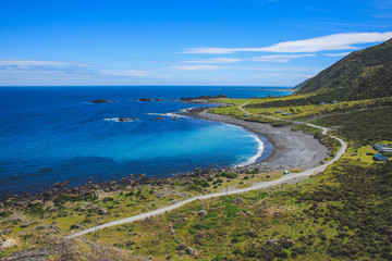 Obraz premium View of coastline at Cape Palliser lighthouse, North Island, New Zealand