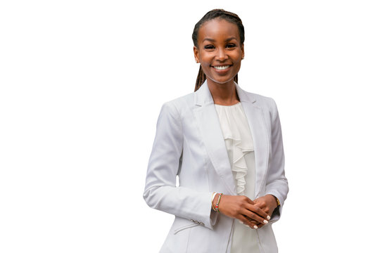 Isolated Headshot Of An African American Business Woman, CEO, Finance, Law, Attorney, Legal, Representative, On White Background