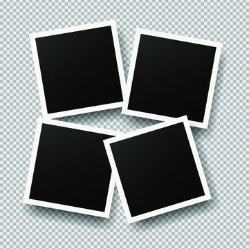 Realistic photo frames in mockup style. Isolated blank for photo on transparent background. Empty photo card. Vector picture