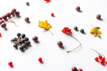 the vitamin dietconcept, flat lay of the various cherry dropped on the table