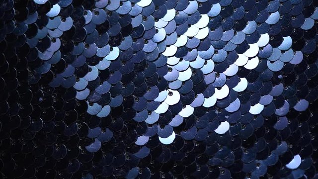 Sequins background. Holiday and festive texture. Blue sequins and glitter background.