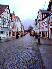 Naklejka premium Germany, Buckeburg, December 25, 2020; old city street.