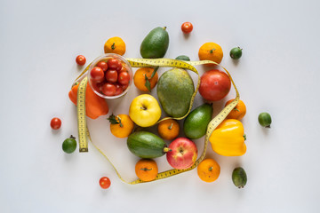 the mix of various raw fruit flat lay with a centimeter, the diet concept